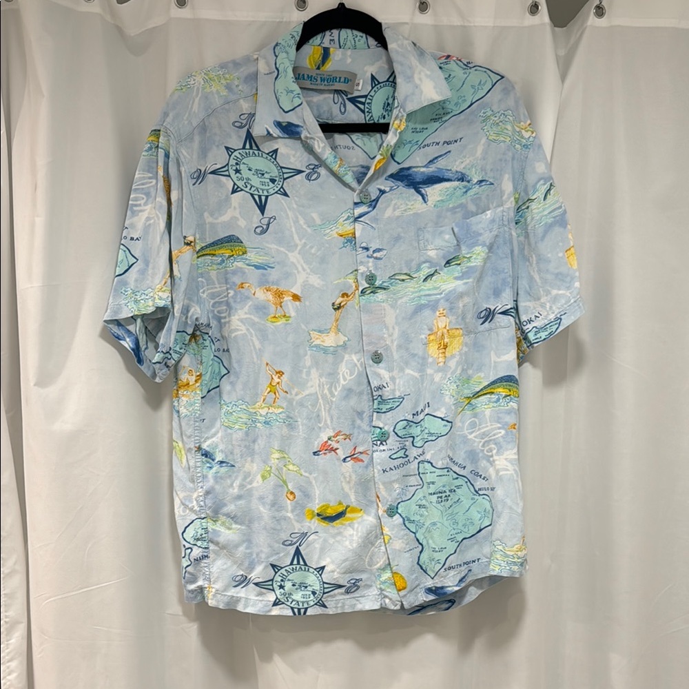 Jams work Blue and Yellow Casual Button Down Shirt